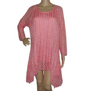 Pleasant Shade Tunic Blouse Womens size XL Coral long lace asymmetric shark bite